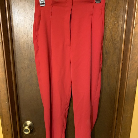 red high waisted dress pants